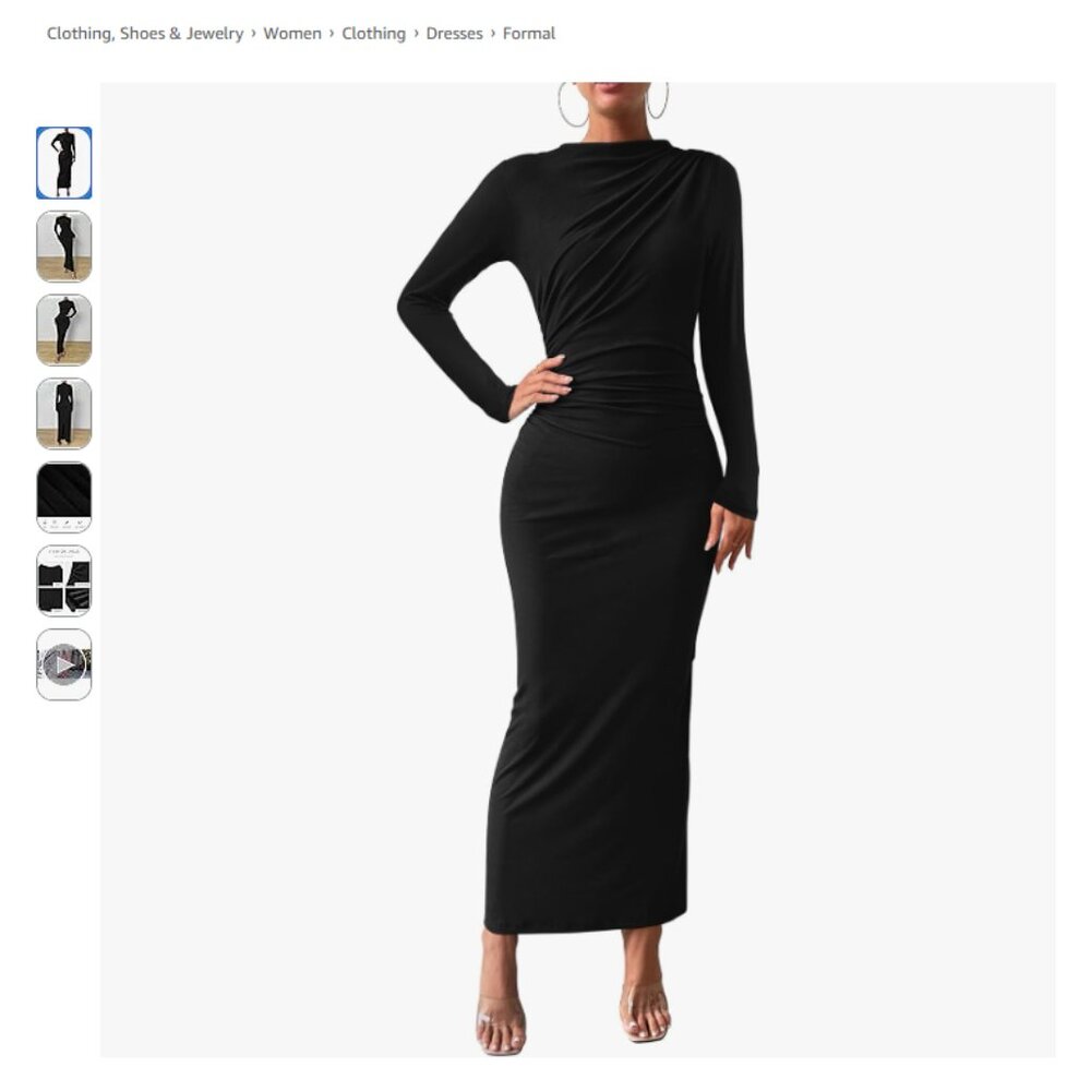 Black Bodycon Maxi Dress- Long Sleeve-BTFBM-Cocktail-NWT